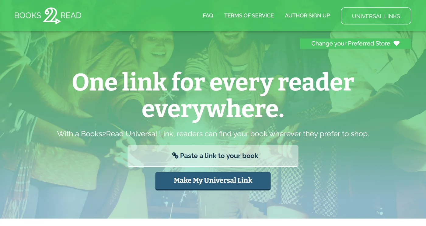 The Books2Read homepage with its universal book link builder